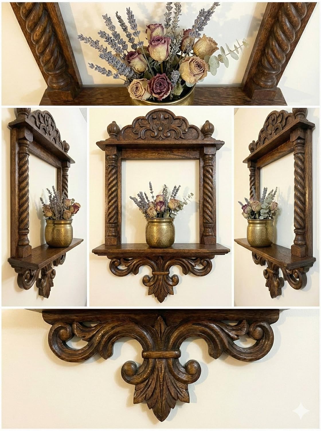 kveer wood Wooden Jharokha Wall Decor, Antique Brown Finish