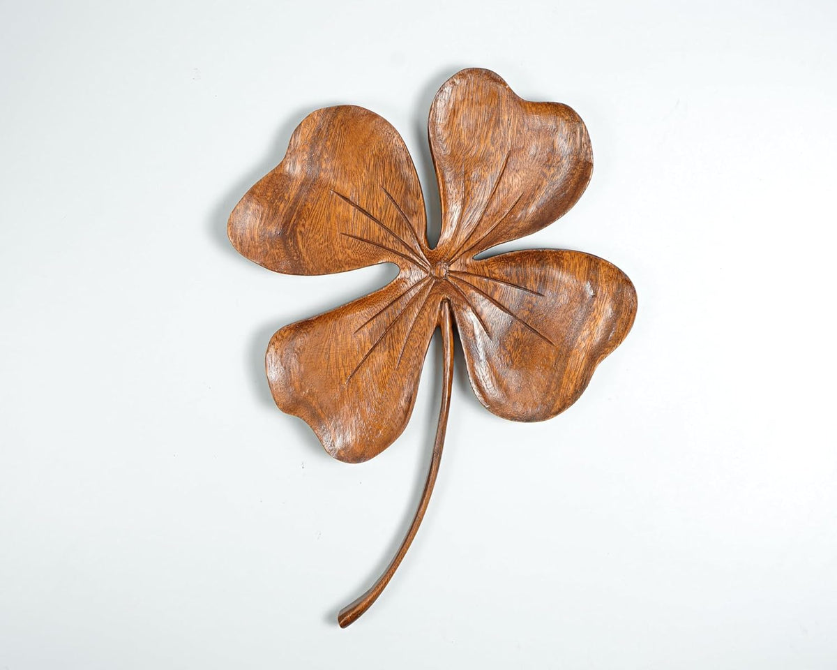 kveer Wooden Four-Leaf Clover Wall Decor, Natural Wood Finish, Lucky Shamrock Home Decoration