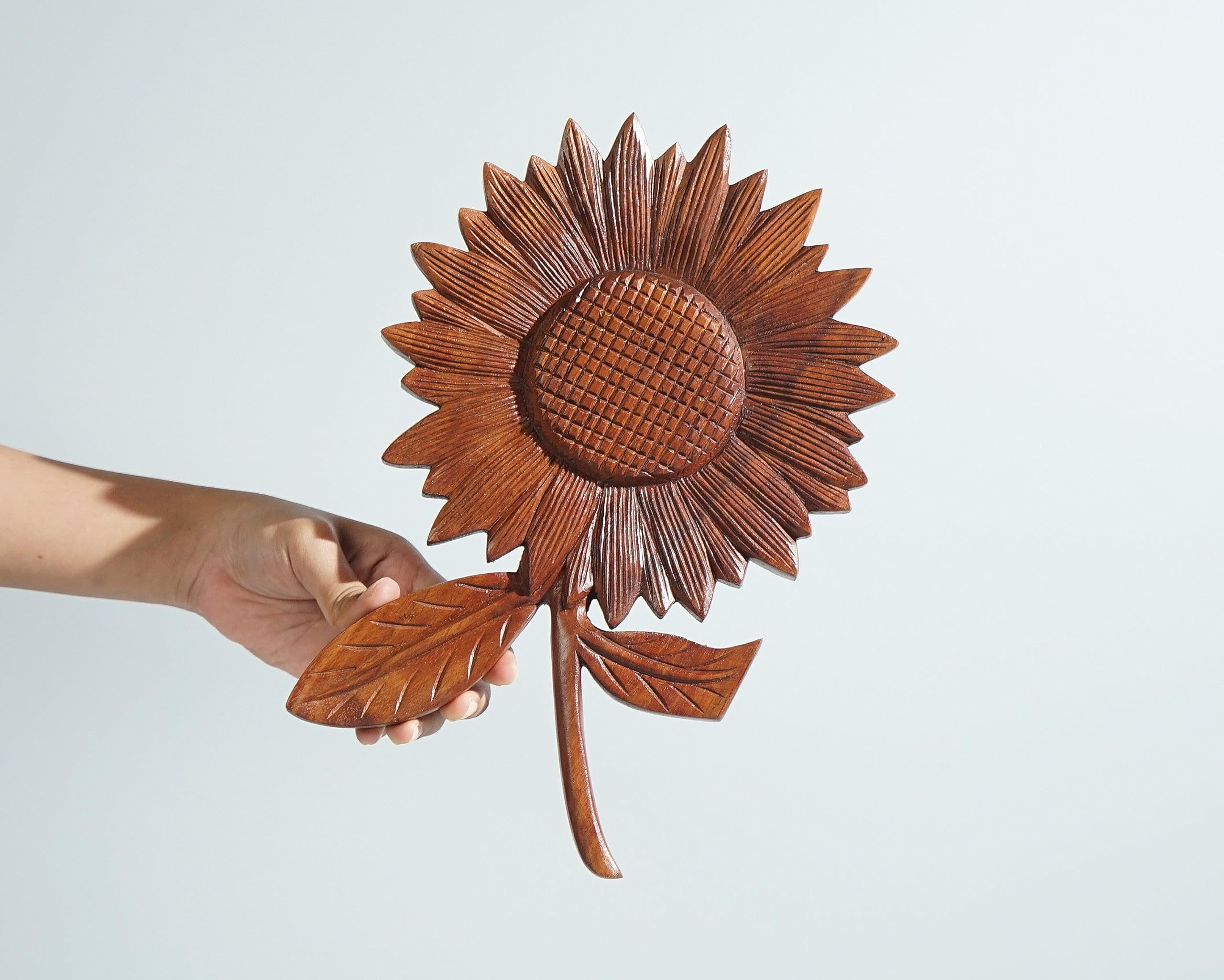 kveer Wood Handcrafted Sunflower Wall Art – Decorative Wooden Flower Hanging for Home & Office Decor – Natural Finish, 12 Inch