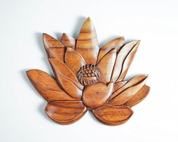 kveer wood Handcrafted Wooden Lotus Wall Art | Decorative Wood Flower Panel | Natural Finish Wall Hanging for Home & Office Decor