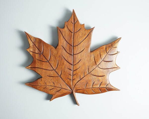 kveer SS Art Solid Wood Maple Leaf Wall Art | Wood Carving | Room Decor | Honey Finish