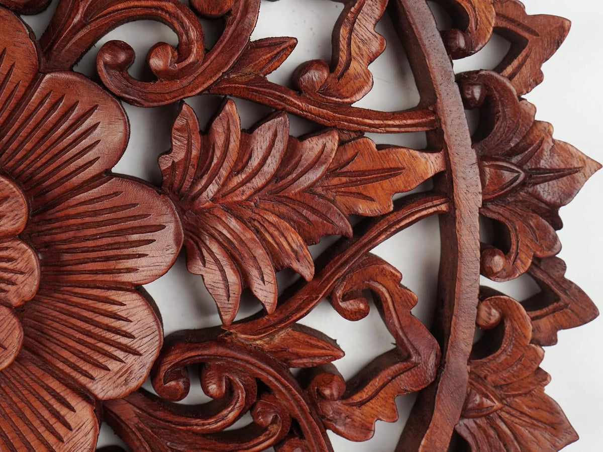 Wooden Carved Wall Art Round Floral Panel kveerwood
