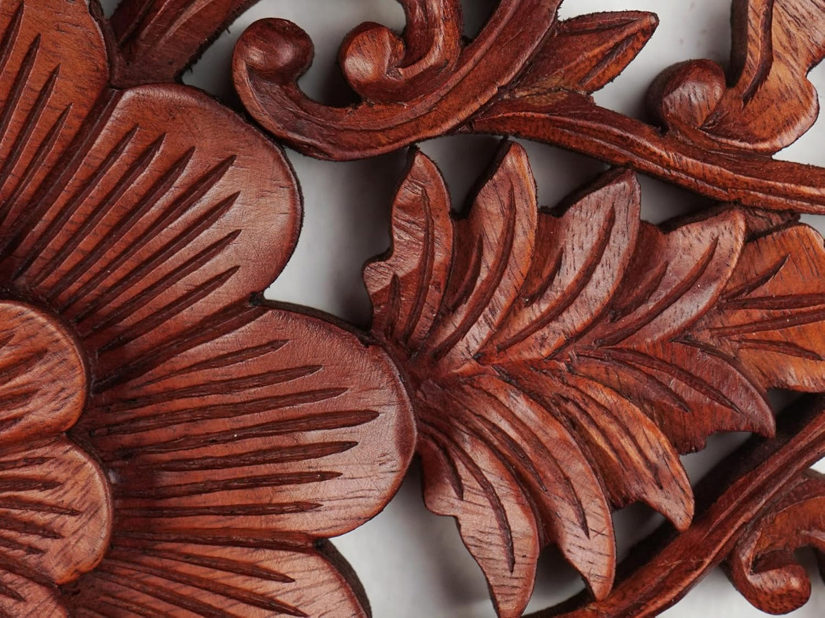 Wooden Carved Wall Art Round Floral Panel kveerwood