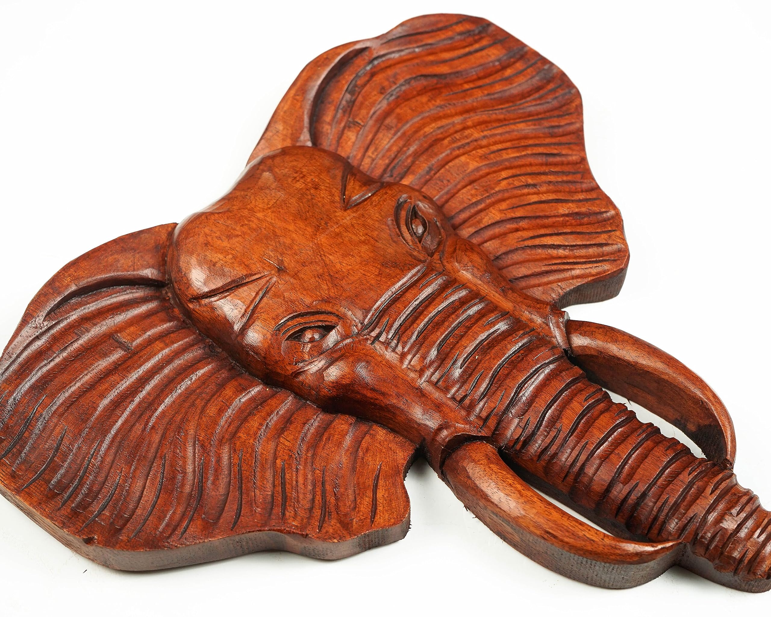 kveer SS Art Solid Wood Elephant Wall Art | Wood Carving | Room Decor | Honey Finish