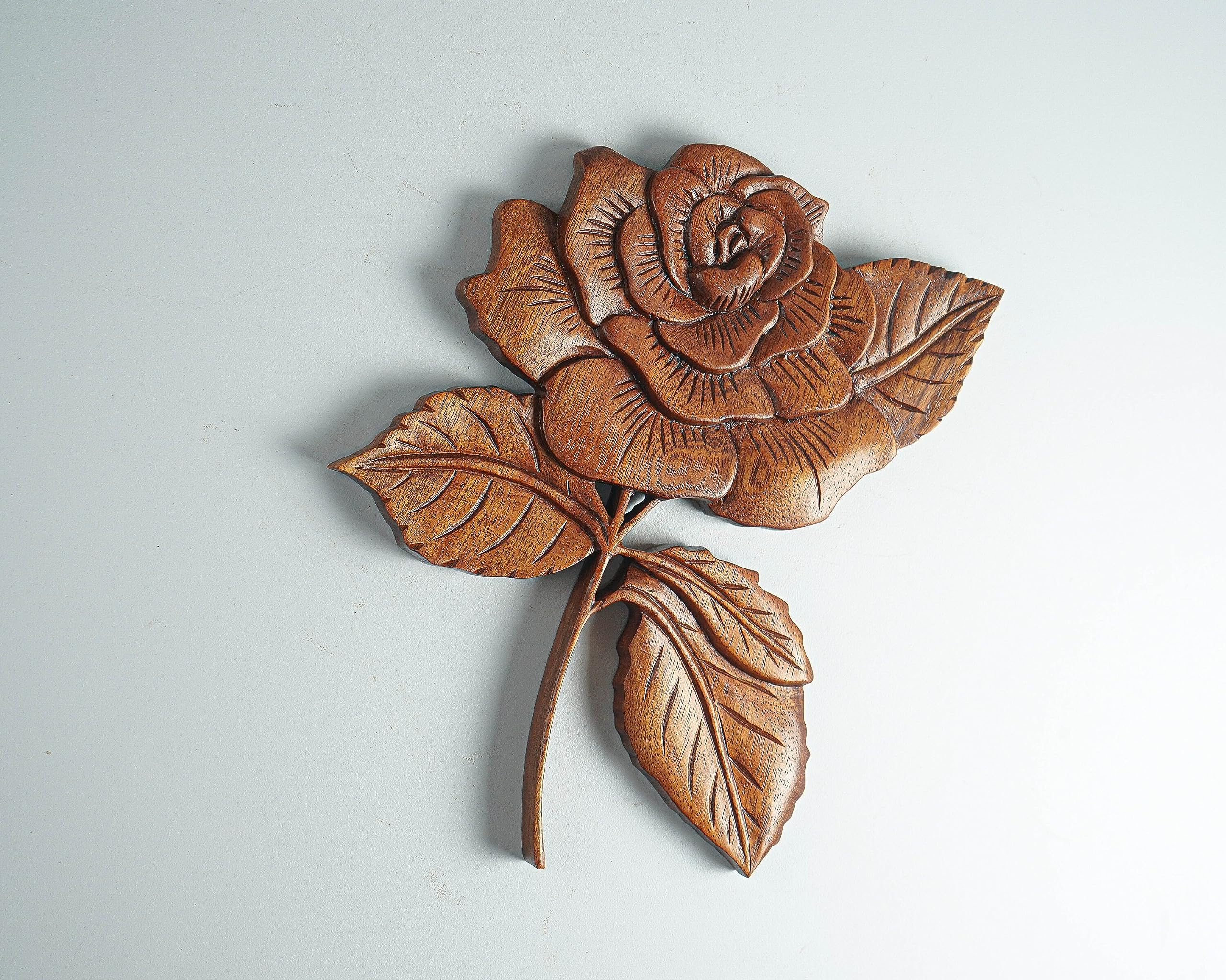 kveer SS Art Solid Wood Rose Flower Wall Art | Wood Carving | Room Decor | Honey Finish