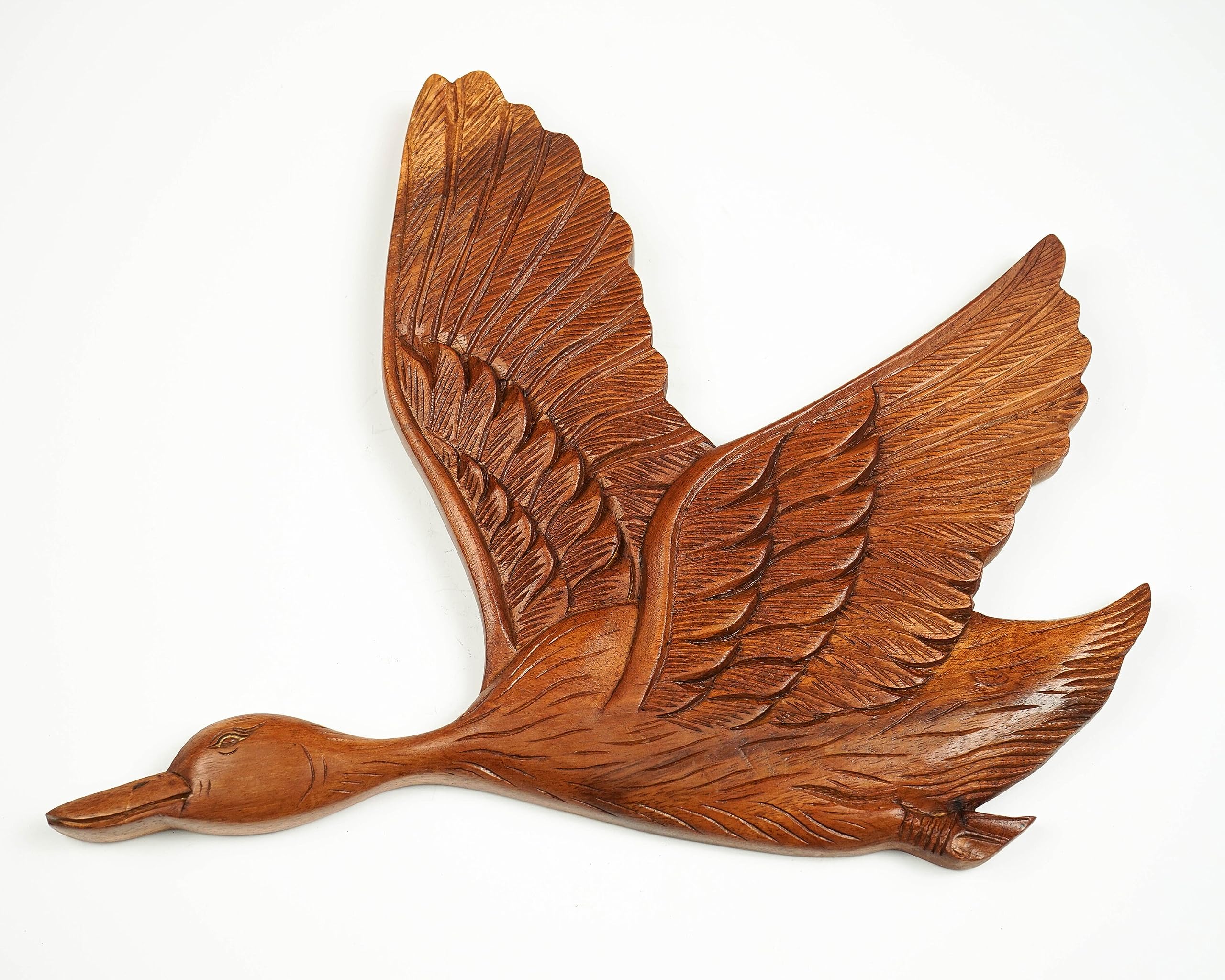 kveer wood Solid Wood Flying Duck Wall Art | Wood Carving | Room Decor | Brown