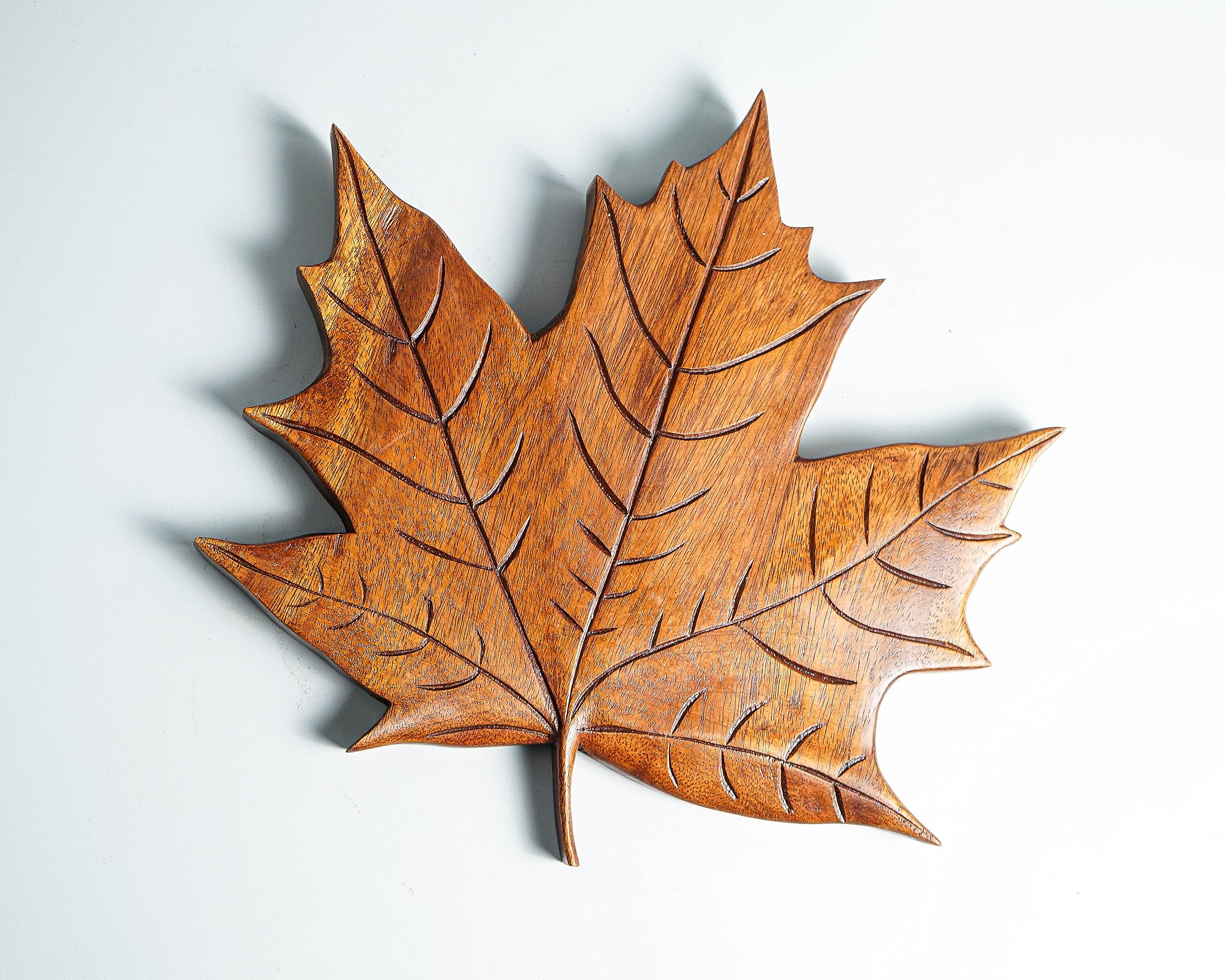 kveer SS Art Solid Wood Maple Leaf Wall Art | Wood Carving | Room Decor | Honey Finish