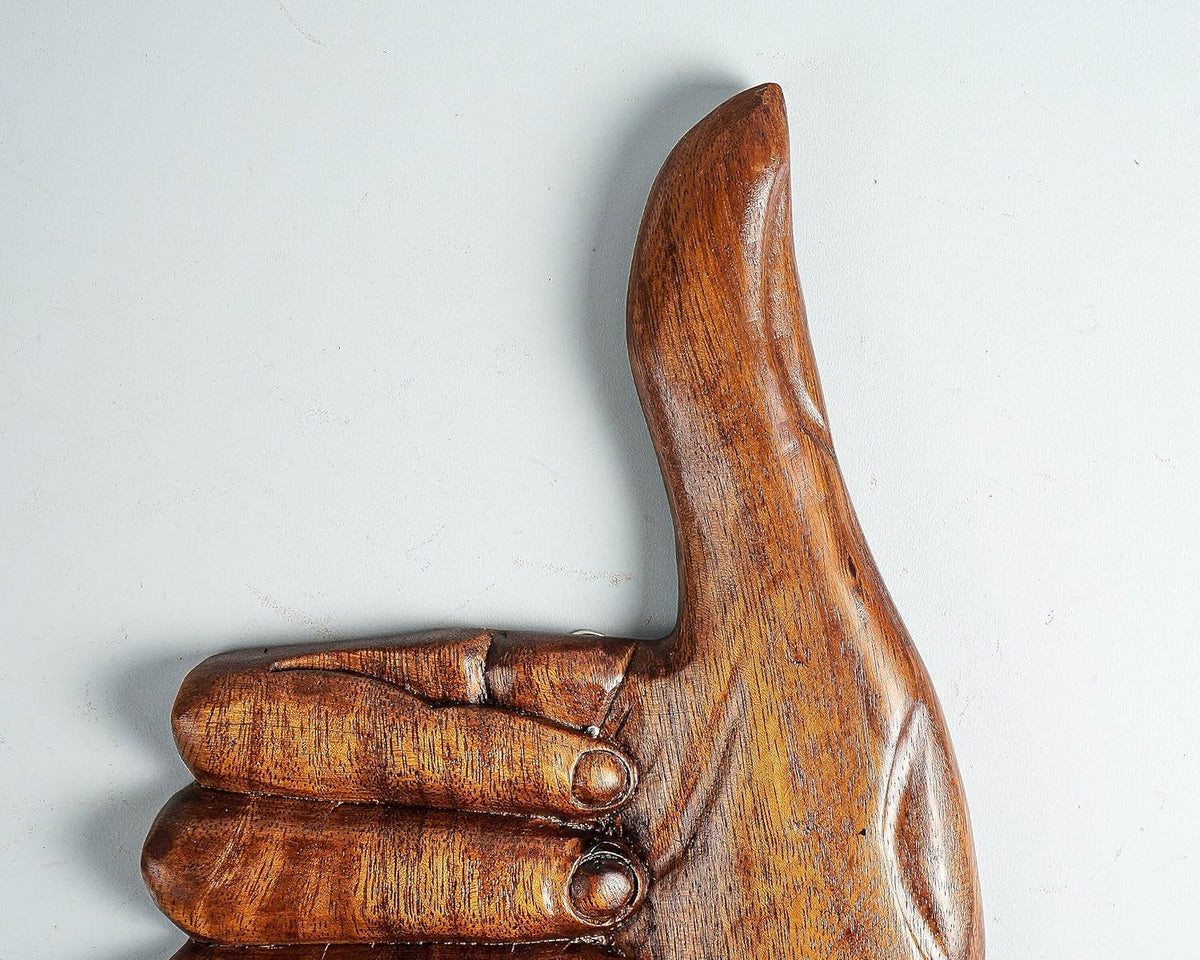 kveer wood Art Solid Wood Good Job Thumbs Up Sign Wall Art | Wood Carving | Room Decor | Honey Finish