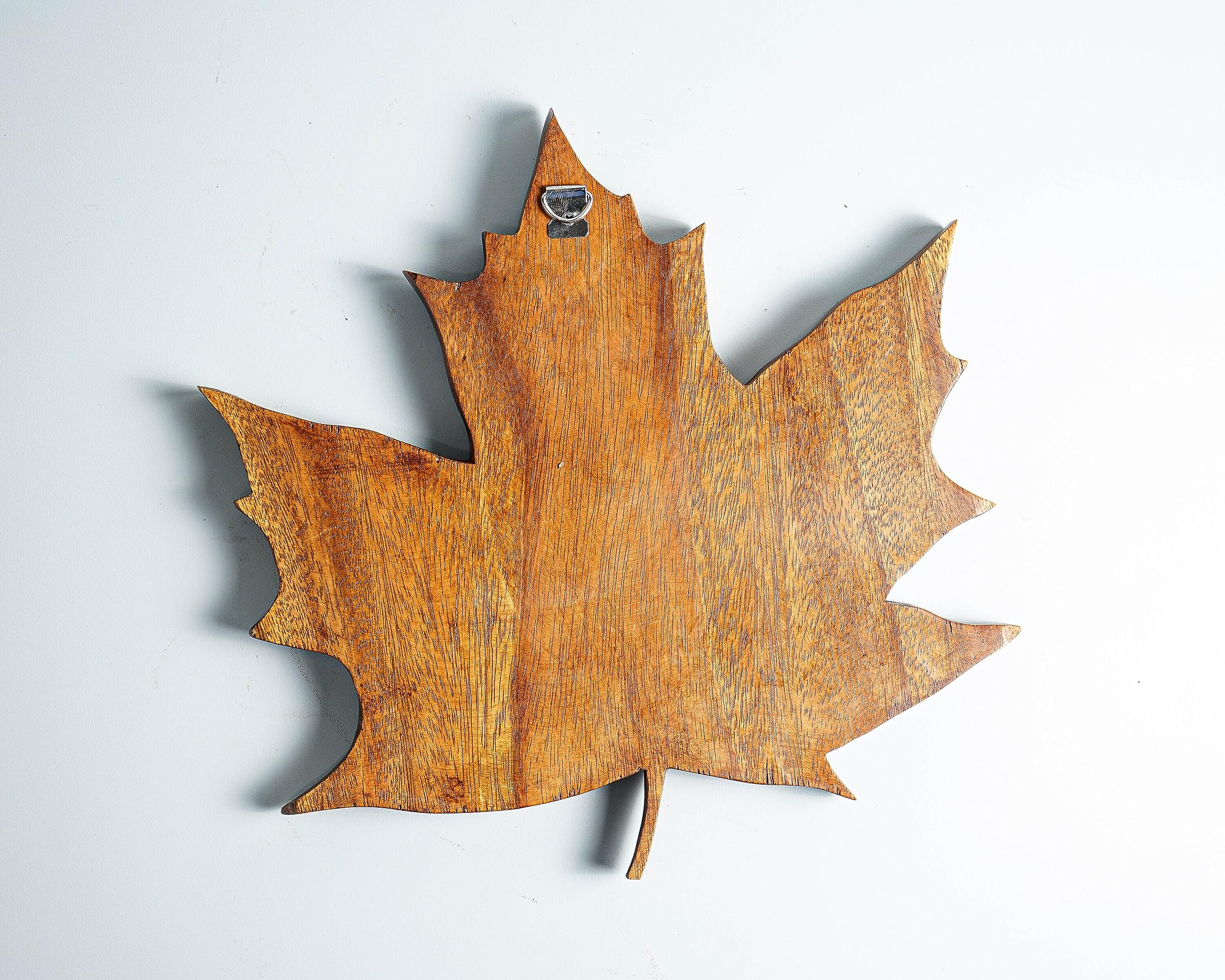 kveer SS Art Solid Wood Maple Leaf Wall Art | Wood Carving | Room Decor | Honey Finish