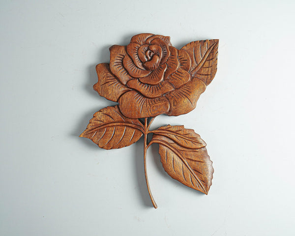 kveer SS Art Solid Wood Rose Flower Wall Art | Wood Carving | Room Decor | Honey Finish
