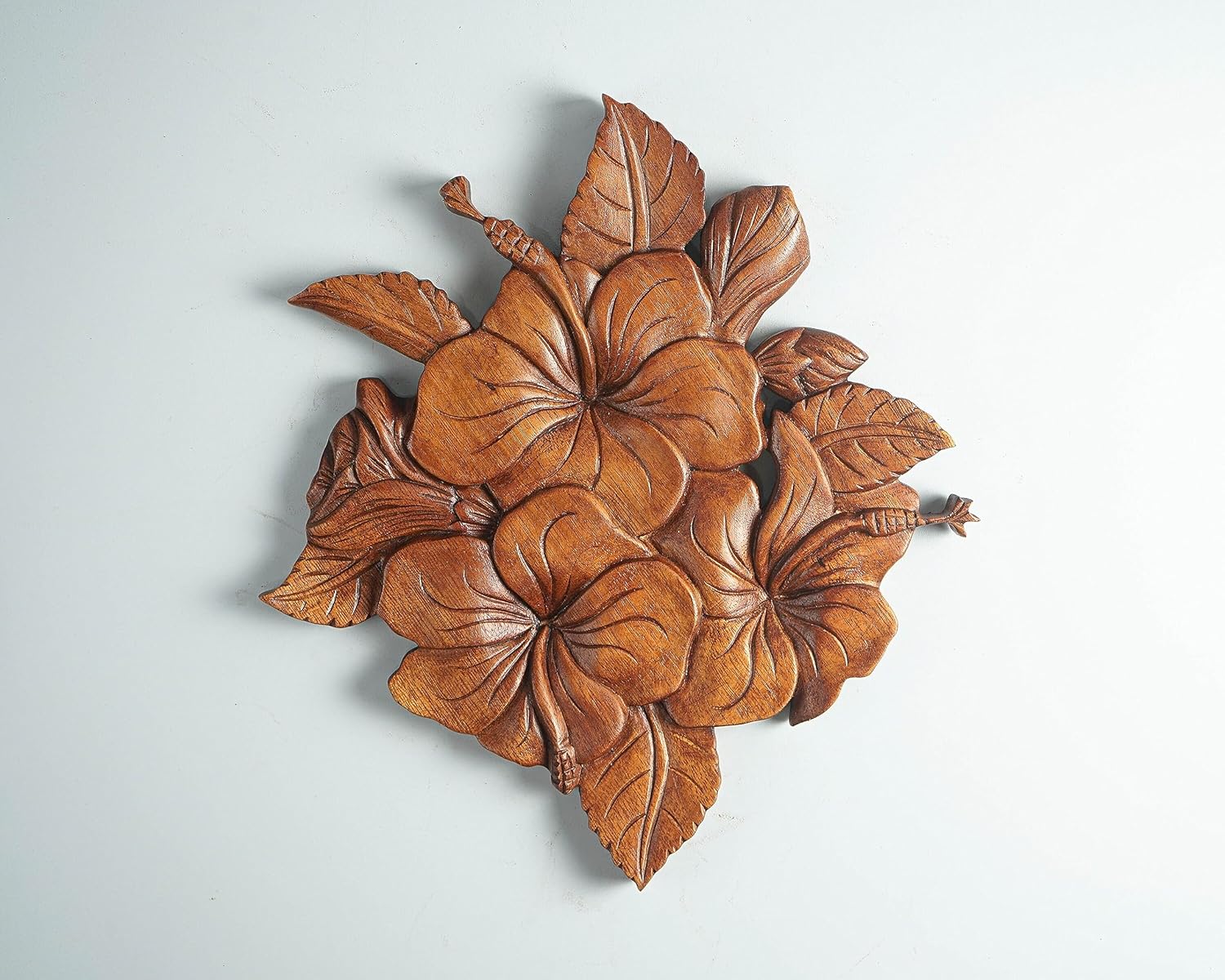 kveer wood Handcrafted Wooden Hibiscus Wall Art – Decorative Flower Carving Panel for Home & Office | Natural Finish Wood Wall Hanging Decor
