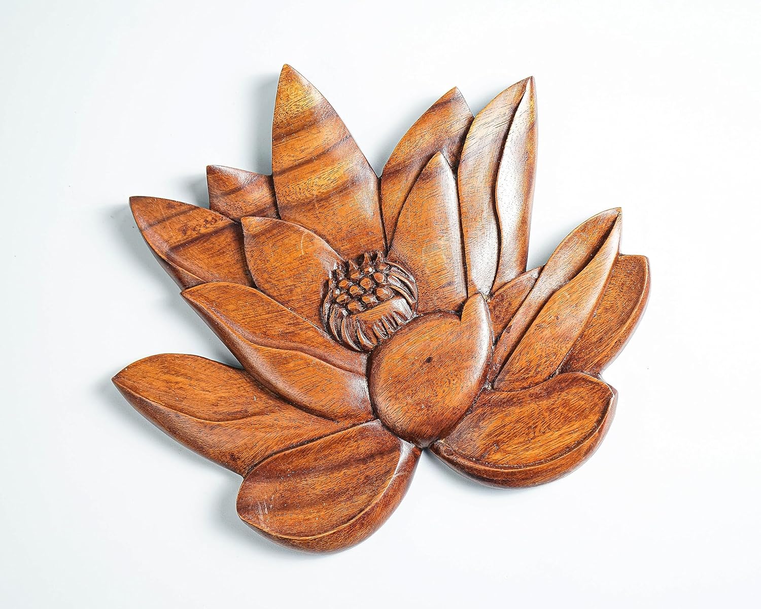 kveer wood Handcrafted Wooden Lotus Wall Art | Decorative Wood Flower Panel | Natural Finish Wall Hanging for Home & Office Decor