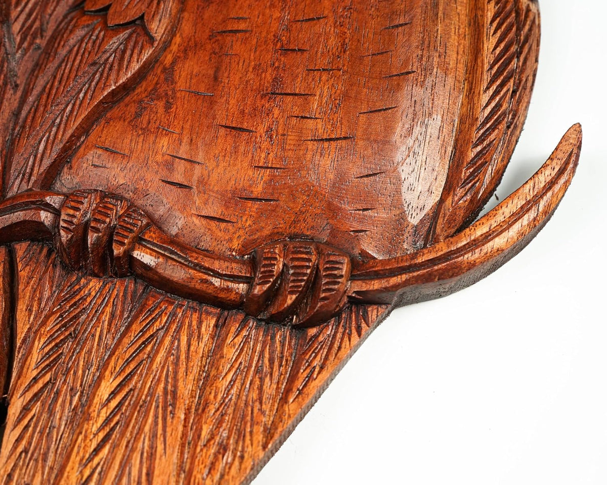 kveer Handcrafted Wooden Love Birds Wall Decor, Brown, Carved Pair of Birds on Branch
