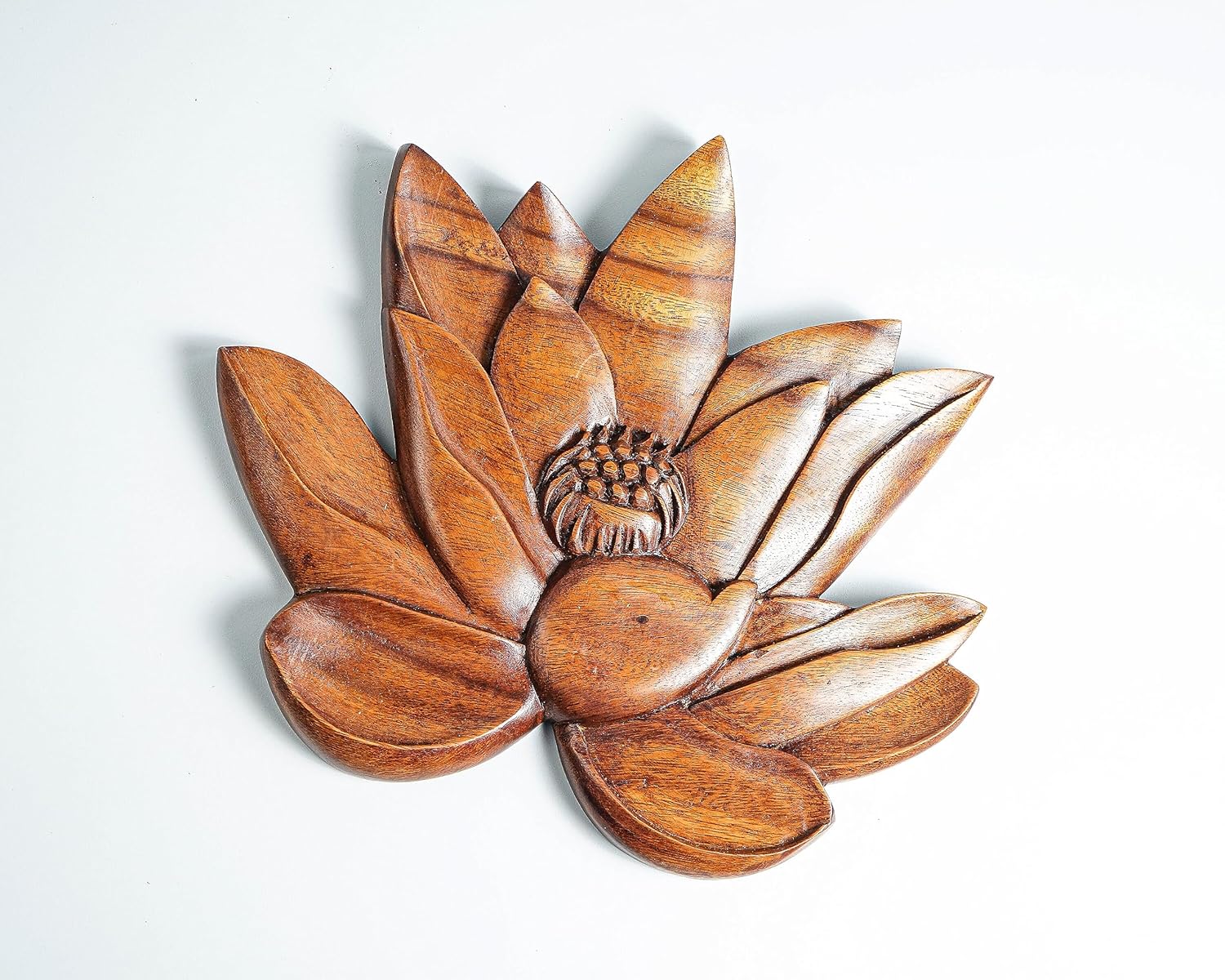 kveer wood Handcrafted Wooden Lotus Wall Art | Decorative Wood Flower Panel | Natural Finish Wall Hanging for Home & Office Decor