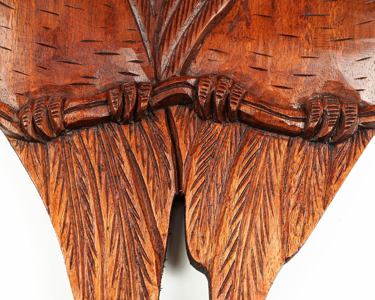 kveer Handcrafted Wooden Love Birds Wall Decor, Brown, Carved Pair of Birds on Branch