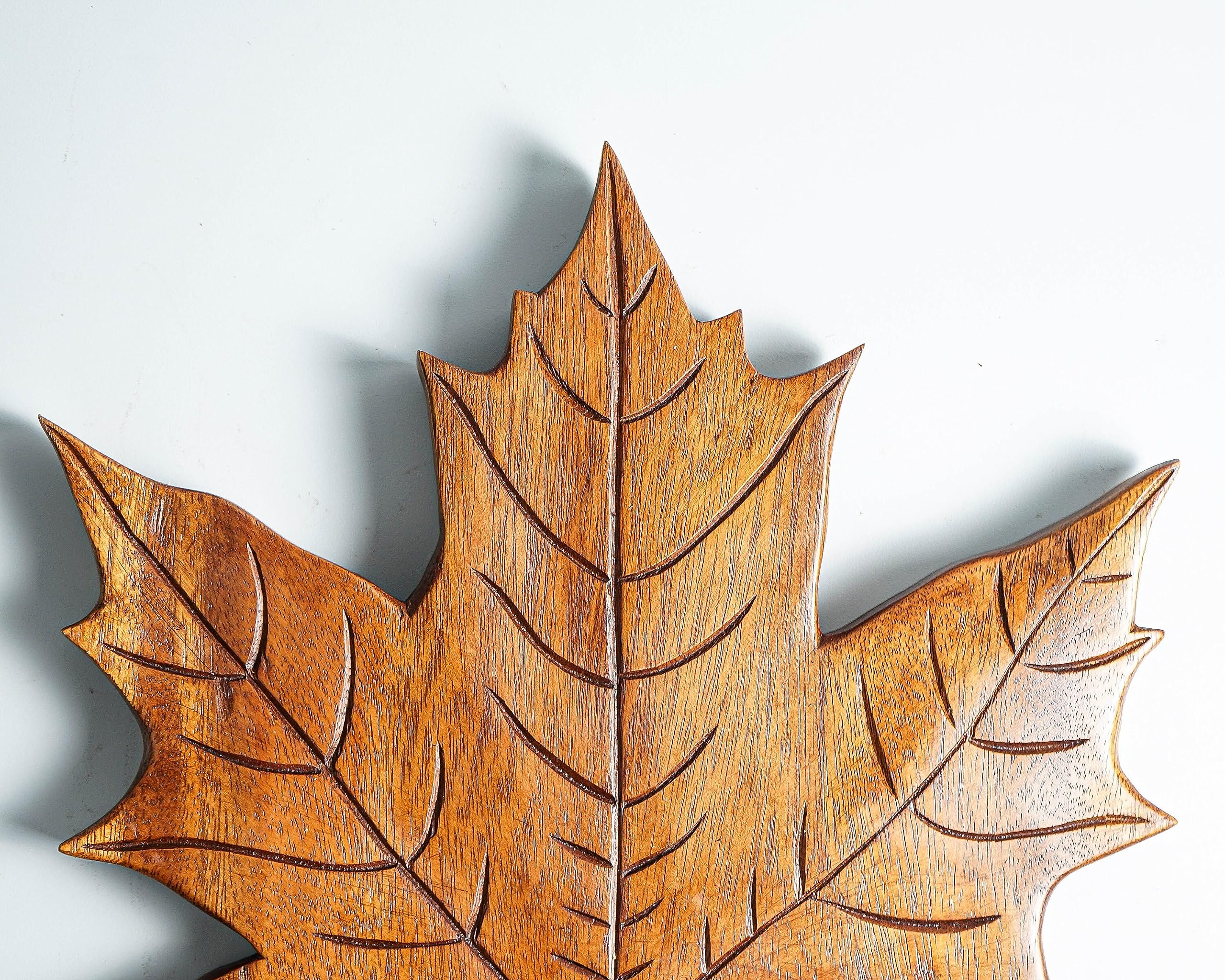 kveer SS Art Solid Wood Maple Leaf Wall Art | Wood Carving | Room Decor | Honey Finish