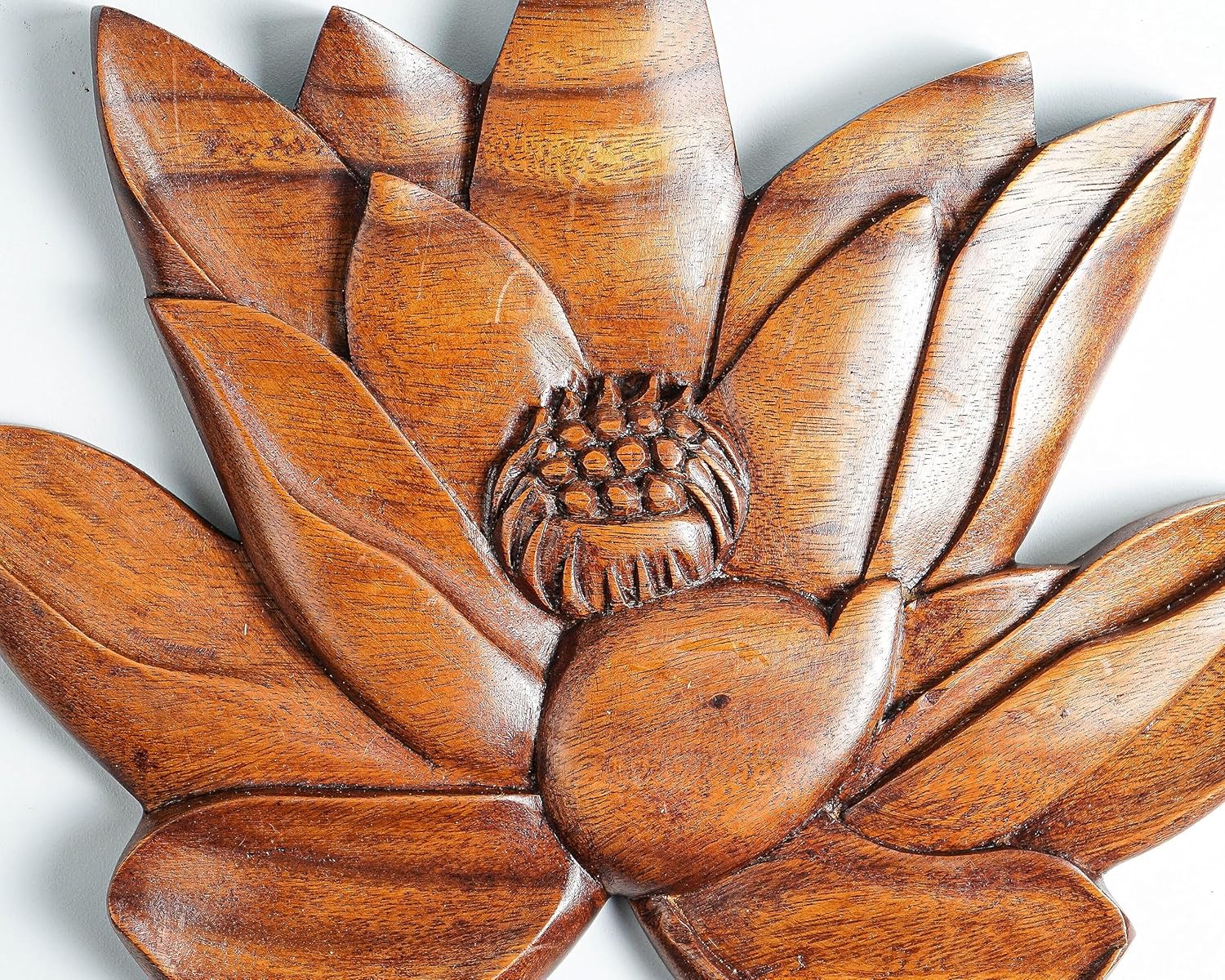 kveer wood Handcrafted Wooden Lotus Wall Art | Decorative Wood Flower Panel | Natural Finish Wall Hanging for Home & Office Decor