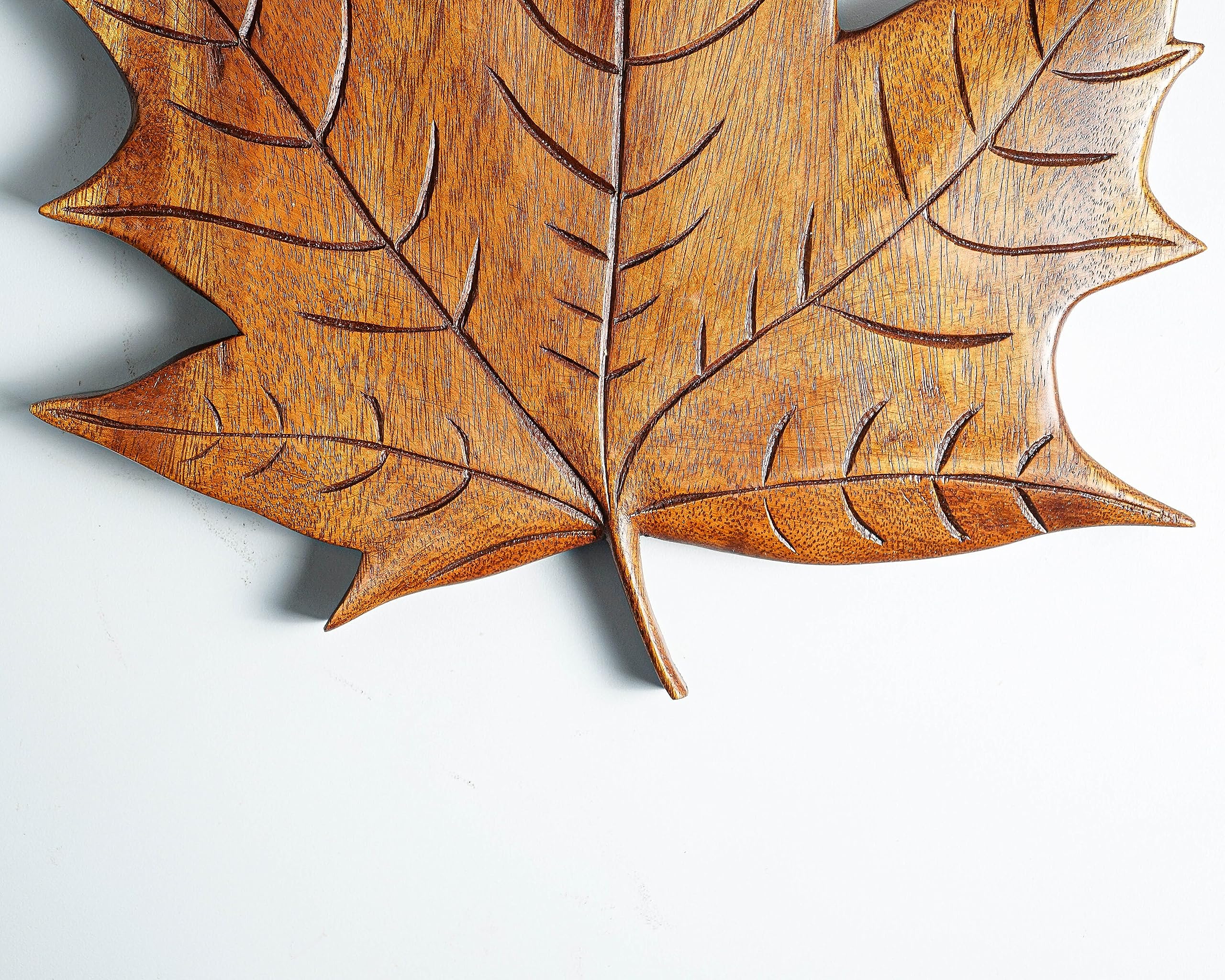 kveer SS Art Solid Wood Maple Leaf Wall Art | Wood Carving | Room Decor | Honey Finish