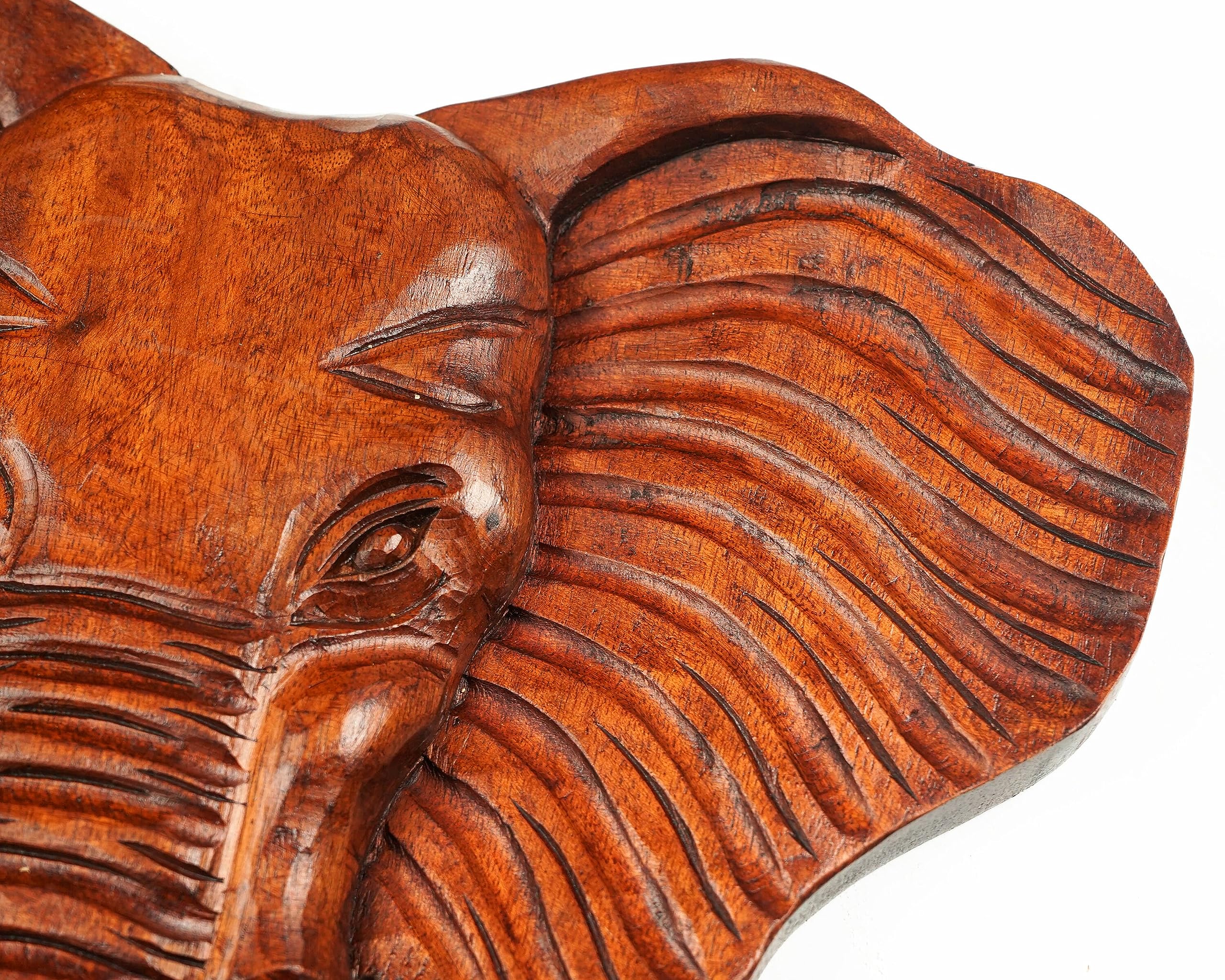 kveer SS Art Solid Wood Elephant Wall Art | Wood Carving | Room Decor | Honey Finish