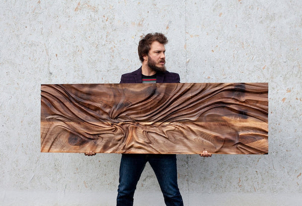 kveer wood Handcrafted Wooden Wall Art Panel, Abstract Wave Design, Modern Rustic Decor