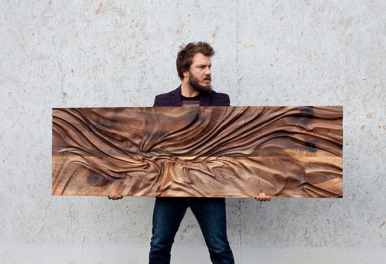 kveer wood Handcrafted Wooden Wall Art Panel, Abstract Wave Design, Modern Rustic Decor