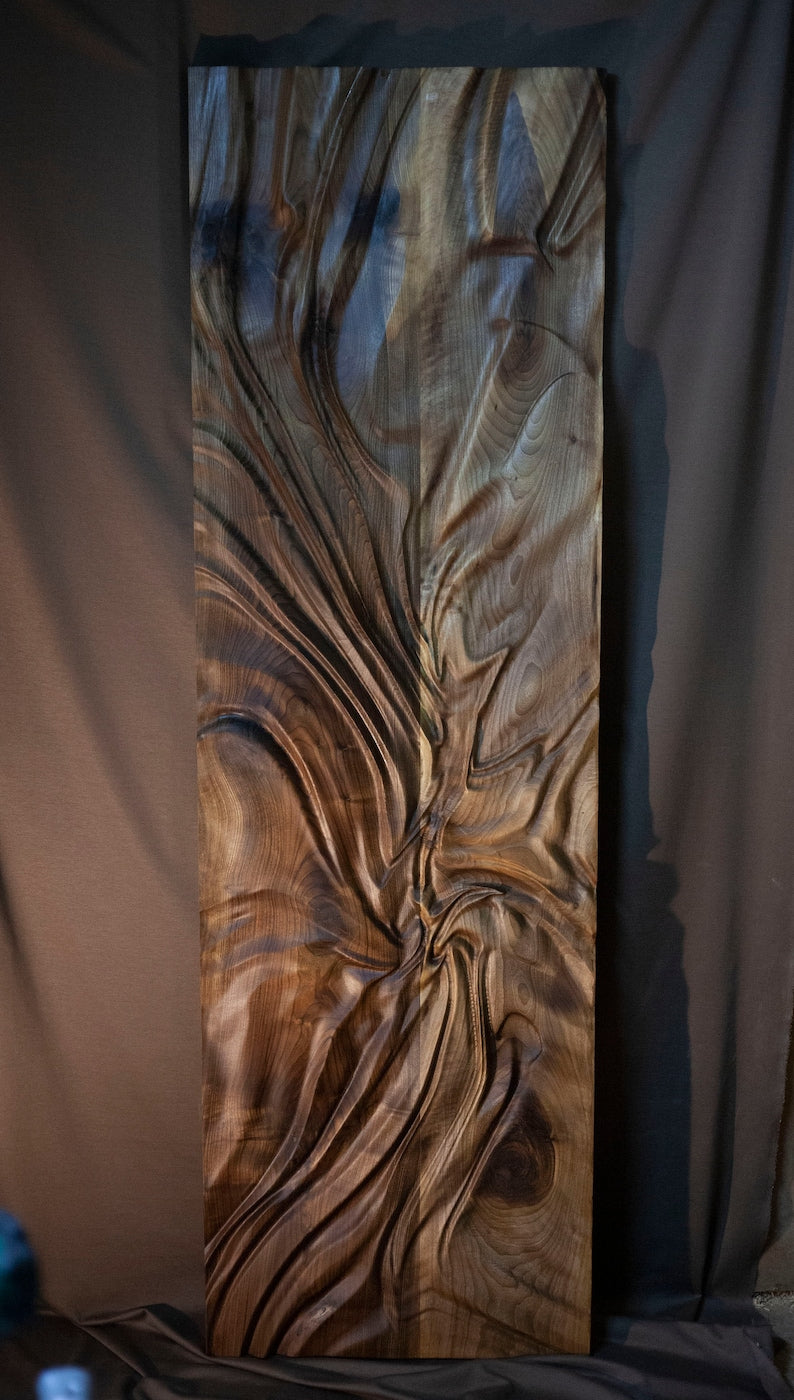 kveer wood Handcrafted Wooden Wall Art Panel, Abstract Wave Design, Modern Rustic Decor