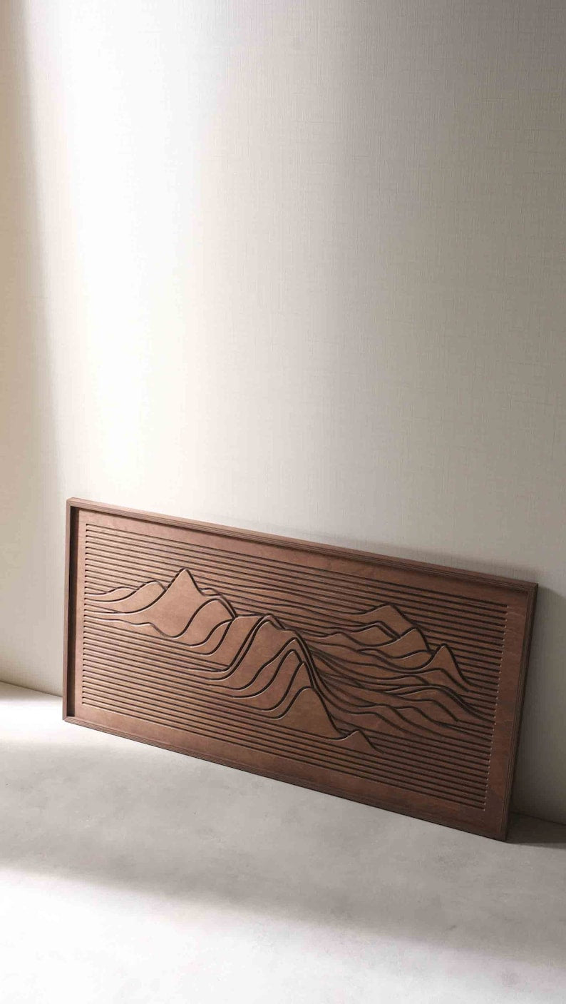 kveer wood Wooden Wall Art – Mountain Design | 3D Carved Nature Wall Panel | Rustic Home Decor for Living Room & Office