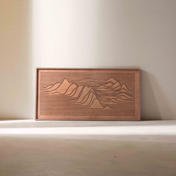 kveer wood Wooden Wall Art – Mountain Design | 3D Carved Nature Wall Panel | Rustic Home Decor for Living Room & Office