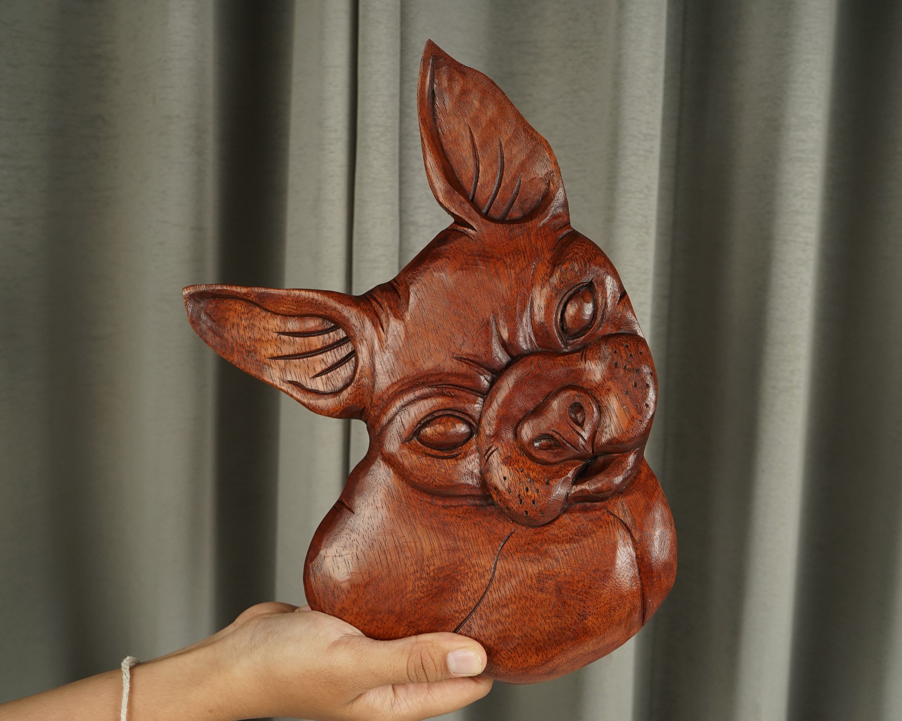 kveer wood Art Solid Wood Dog Wall Art | Wood Carving | Room Decor | Brown