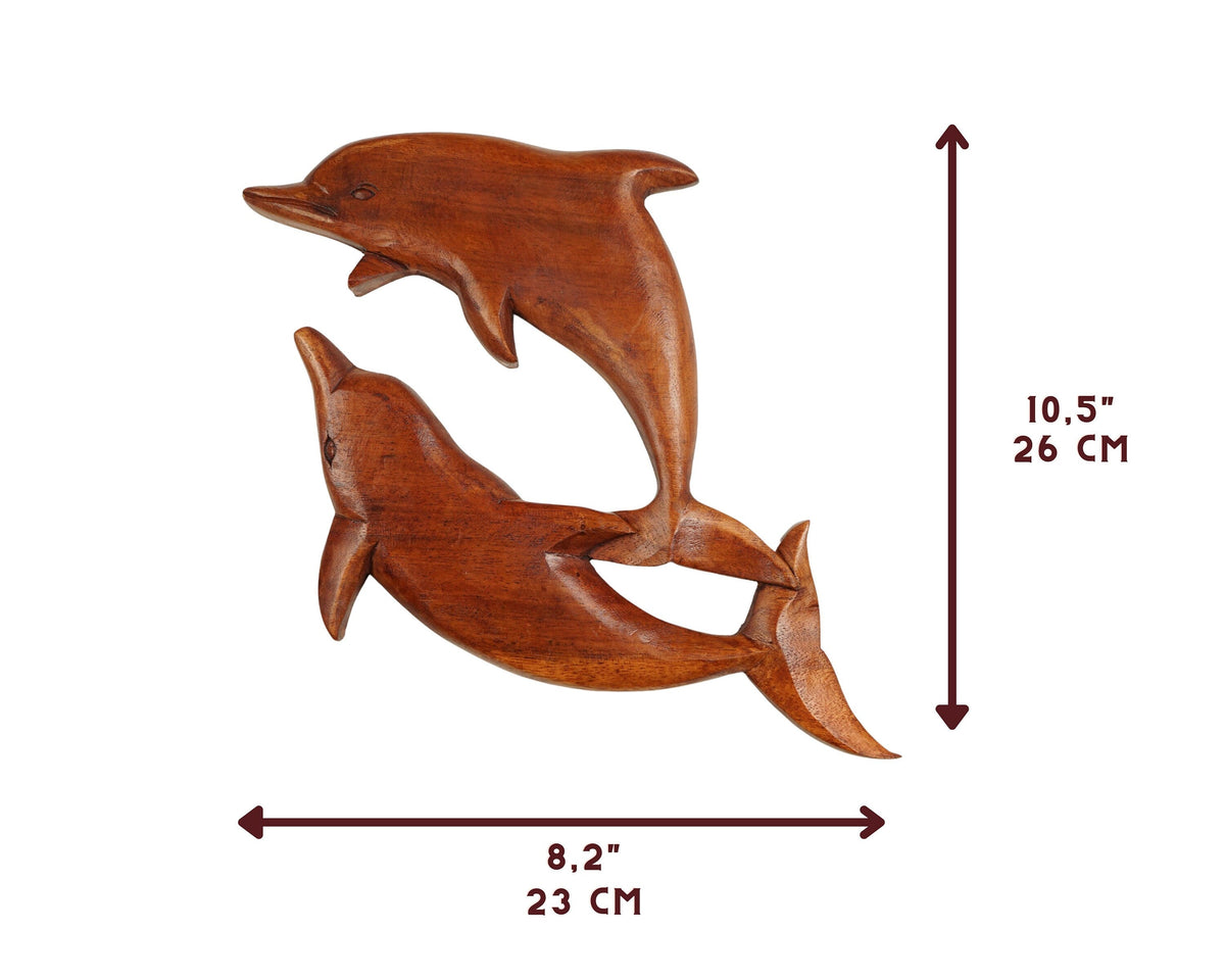 kveer Art Solid Wood Dolphin Wall Art | Wood Carving | Room Decor