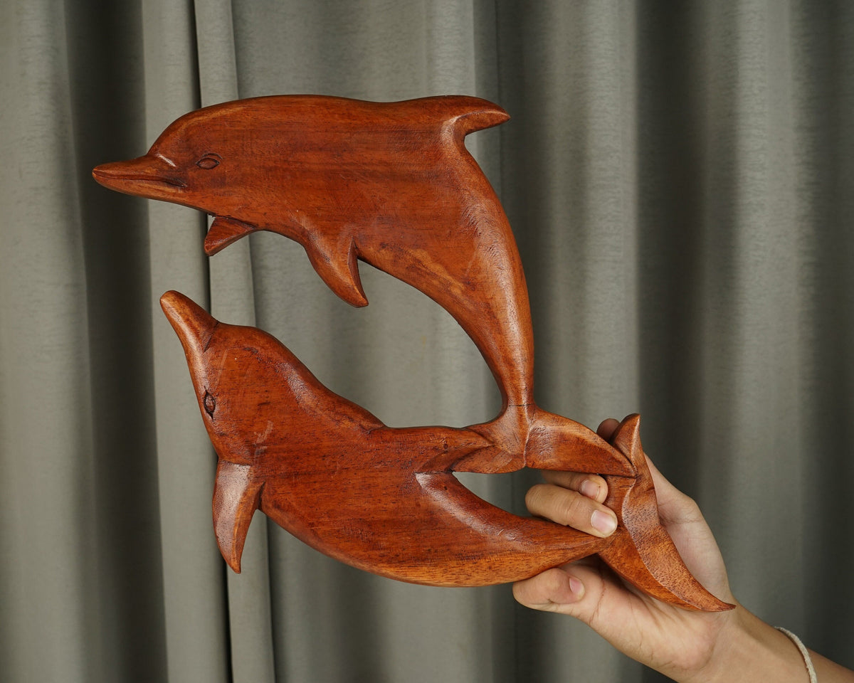 kveer Art Solid Wood Dolphin Wall Art | Wood Carving | Room Decor