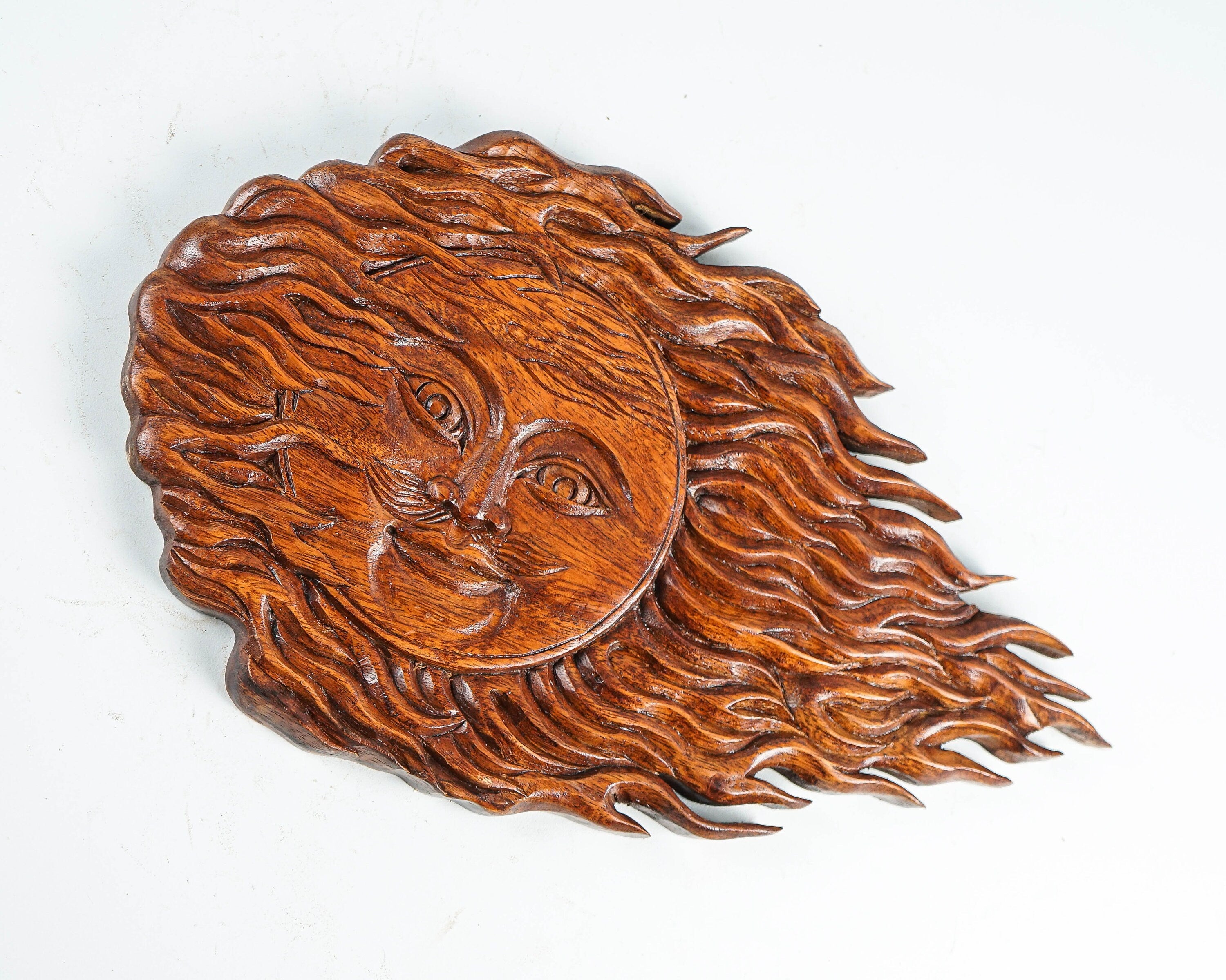 kveer SS Art Solid Wood Sun Wall Art | Wood Carving | Room Decor | Honey Finish