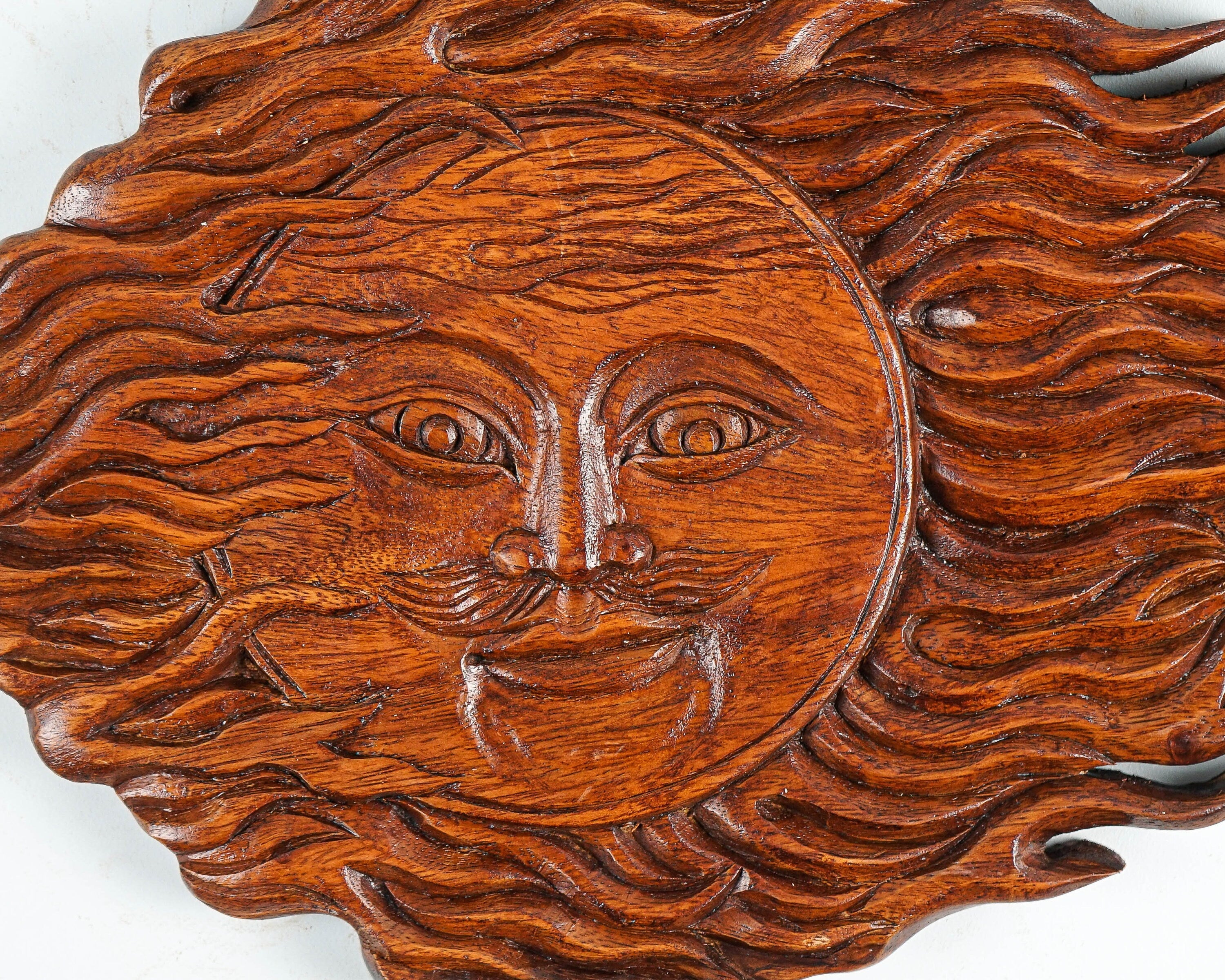 kveer SS Art Solid Wood Sun Wall Art | Wood Carving | Room Decor | Honey Finish