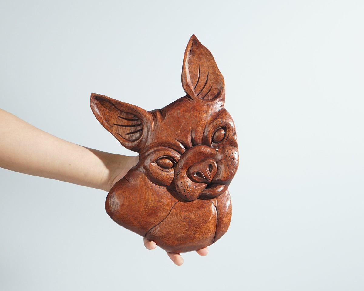kveer wood Art Solid Wood Dog Wall Art | Wood Carving | Room Decor | Brown