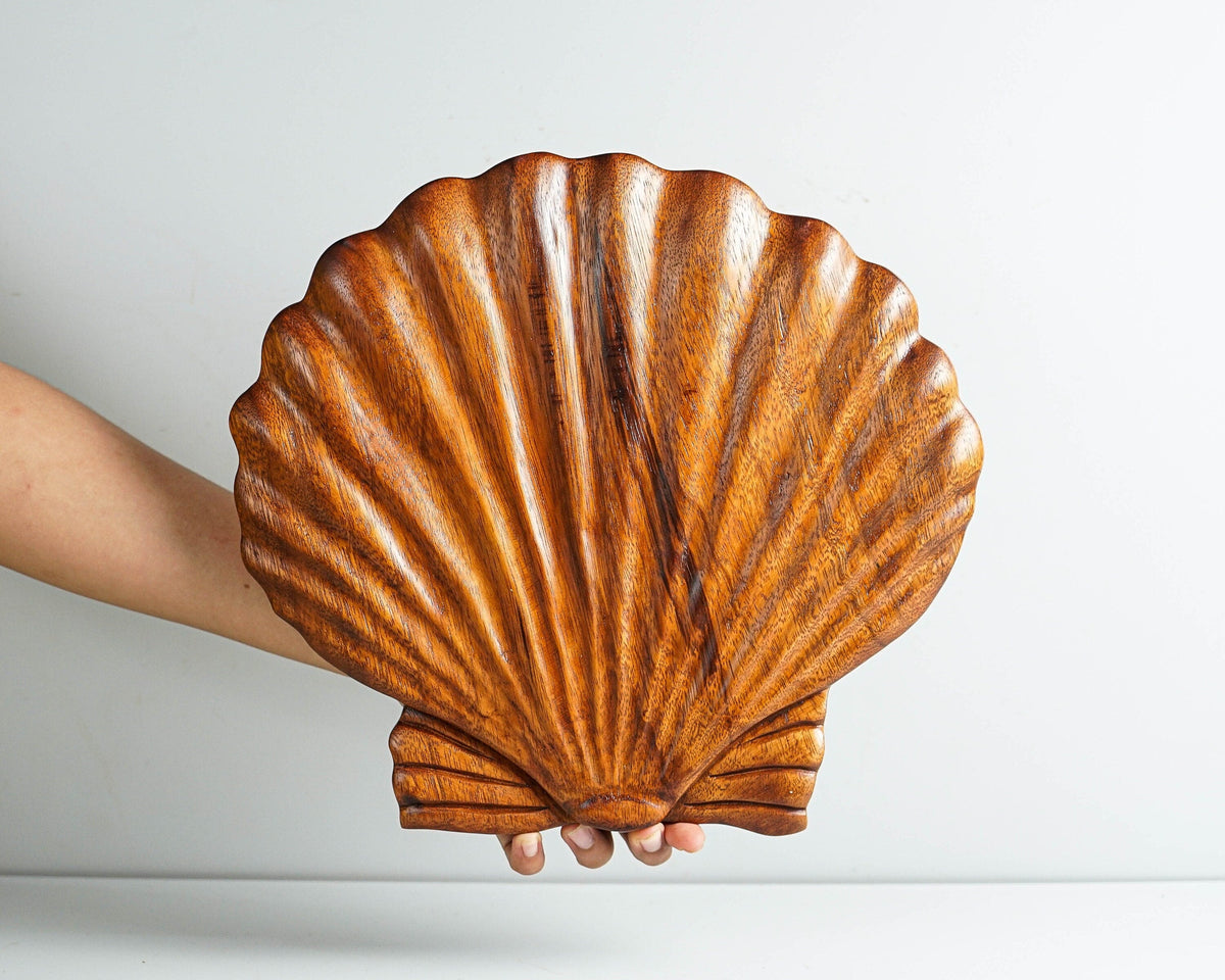 kveer wood Art Solid Wood D Shape Seashell Wall Art | Wood Carving | Room Decor | Honey Finish