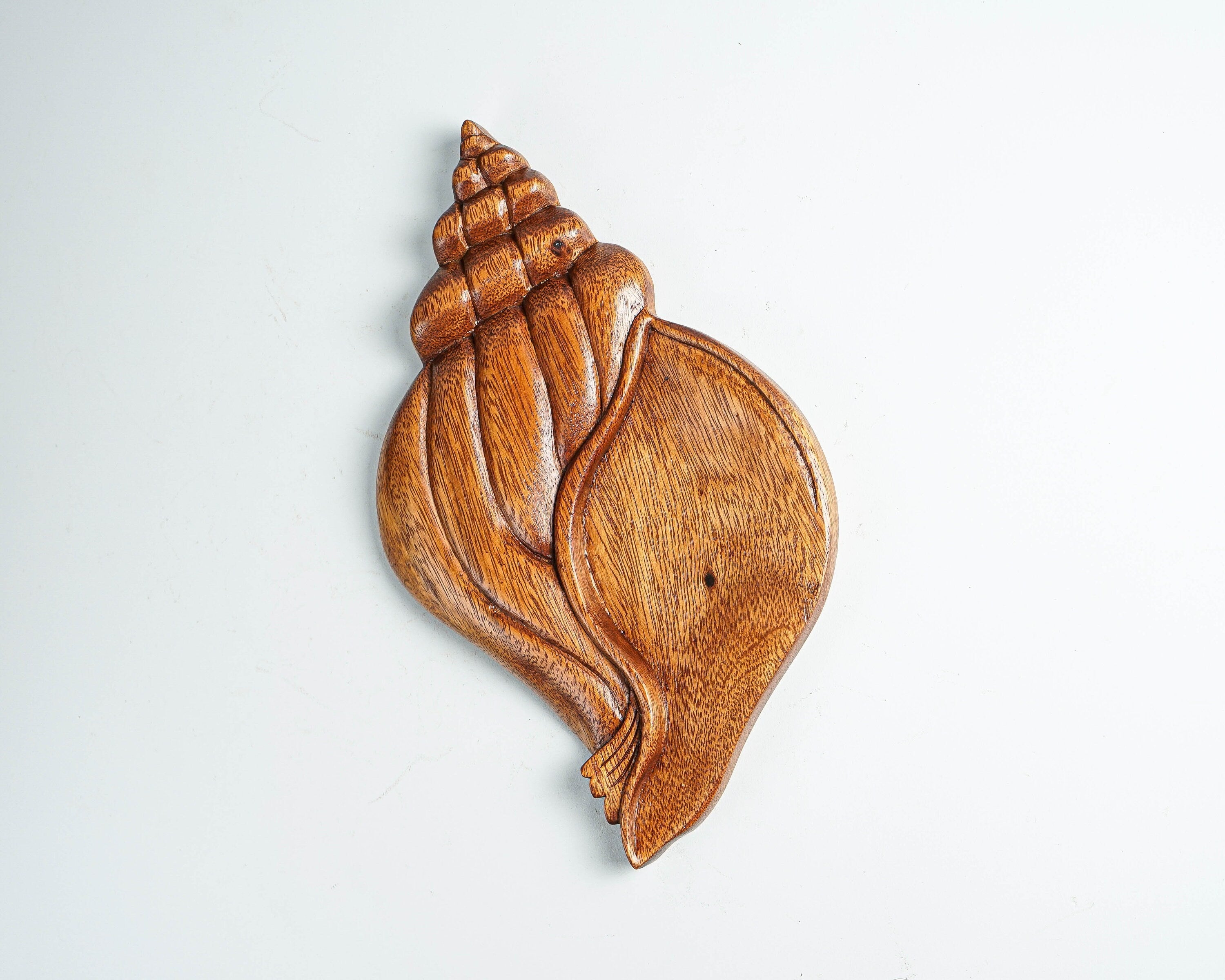 KVEER Handcrafted Wooden Shankh Wall Hanging | Natural Finish Conch Shell Design | Decorative Wooden Art for Home & Office | Sacred Vastu Decor | 12 Inch