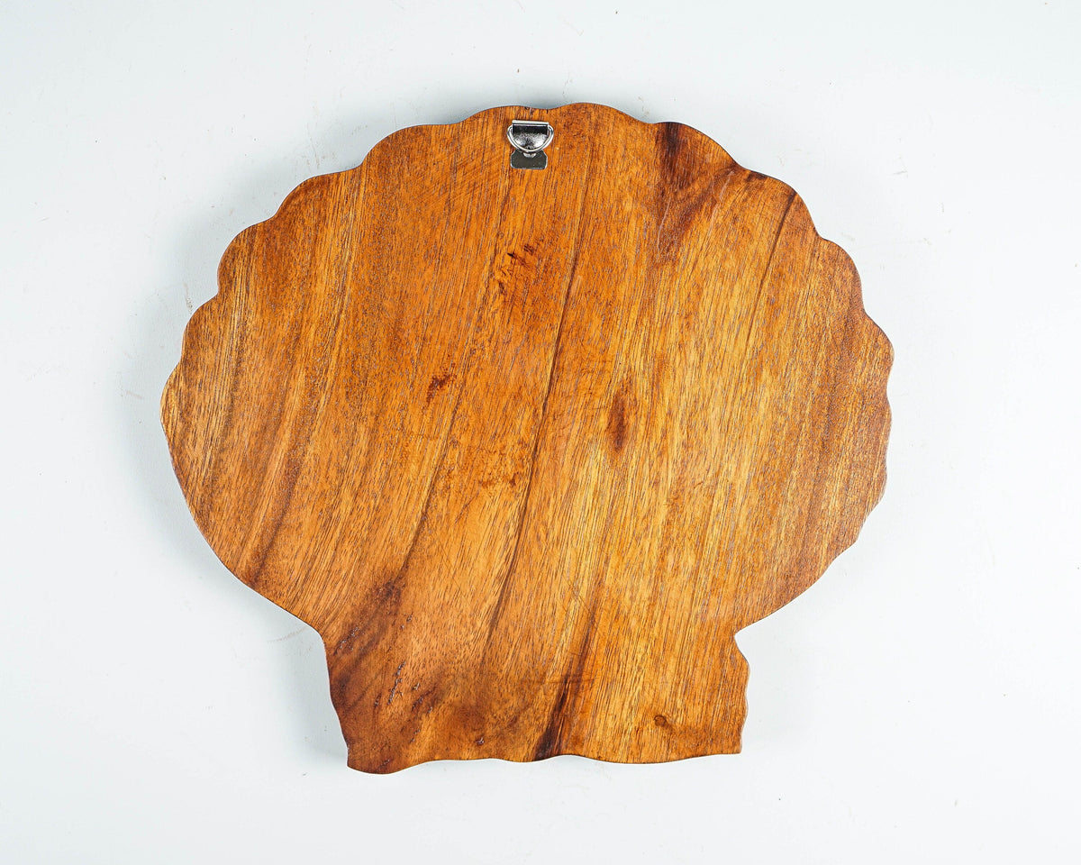 kveer wood Art Solid Wood D Shape Seashell Wall Art | Wood Carving | Room Decor | Honey Finish