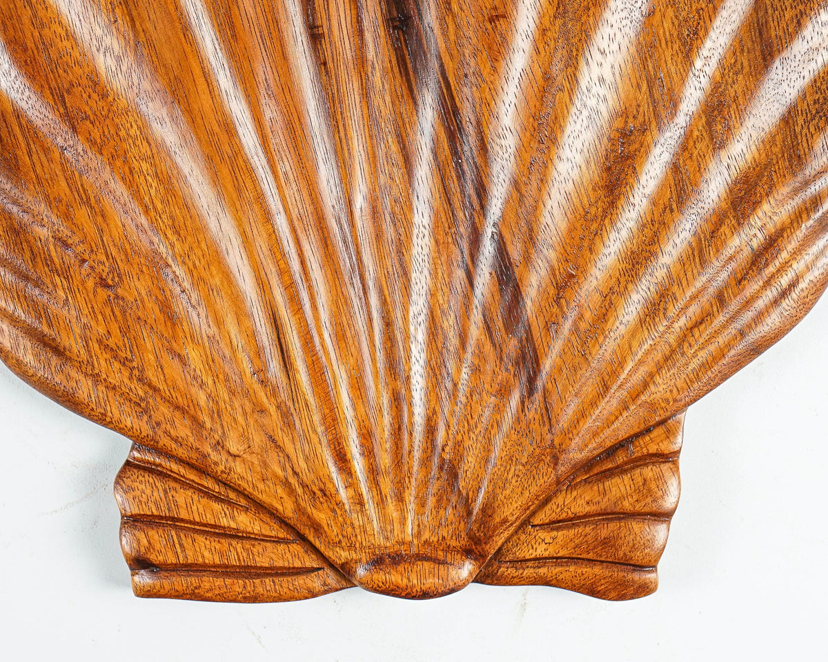 kveer wood Art Solid Wood D Shape Seashell Wall Art | Wood Carving | Room Decor | Honey Finish