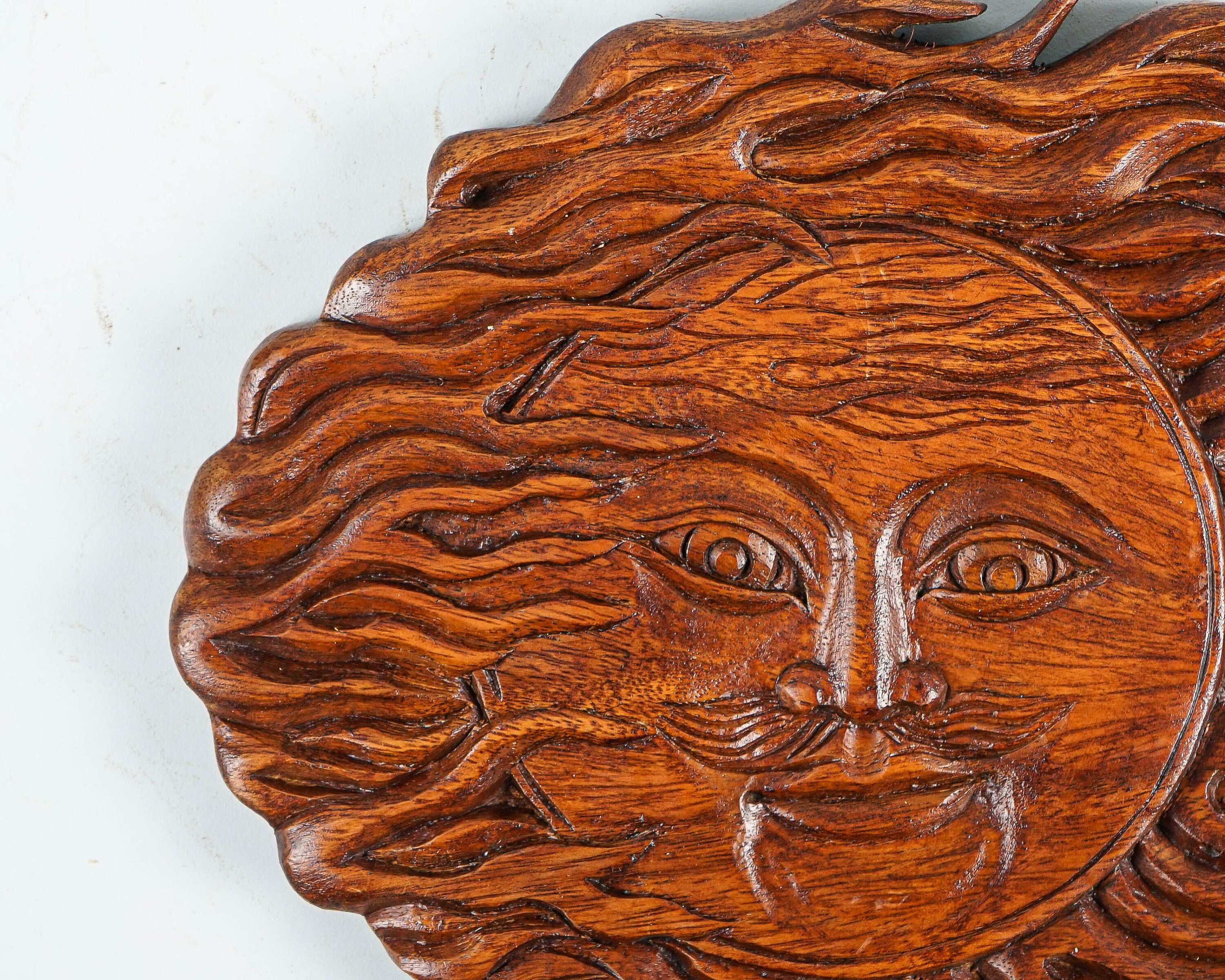 kveer SS Art Solid Wood Sun Wall Art | Wood Carving | Room Decor | Honey Finish