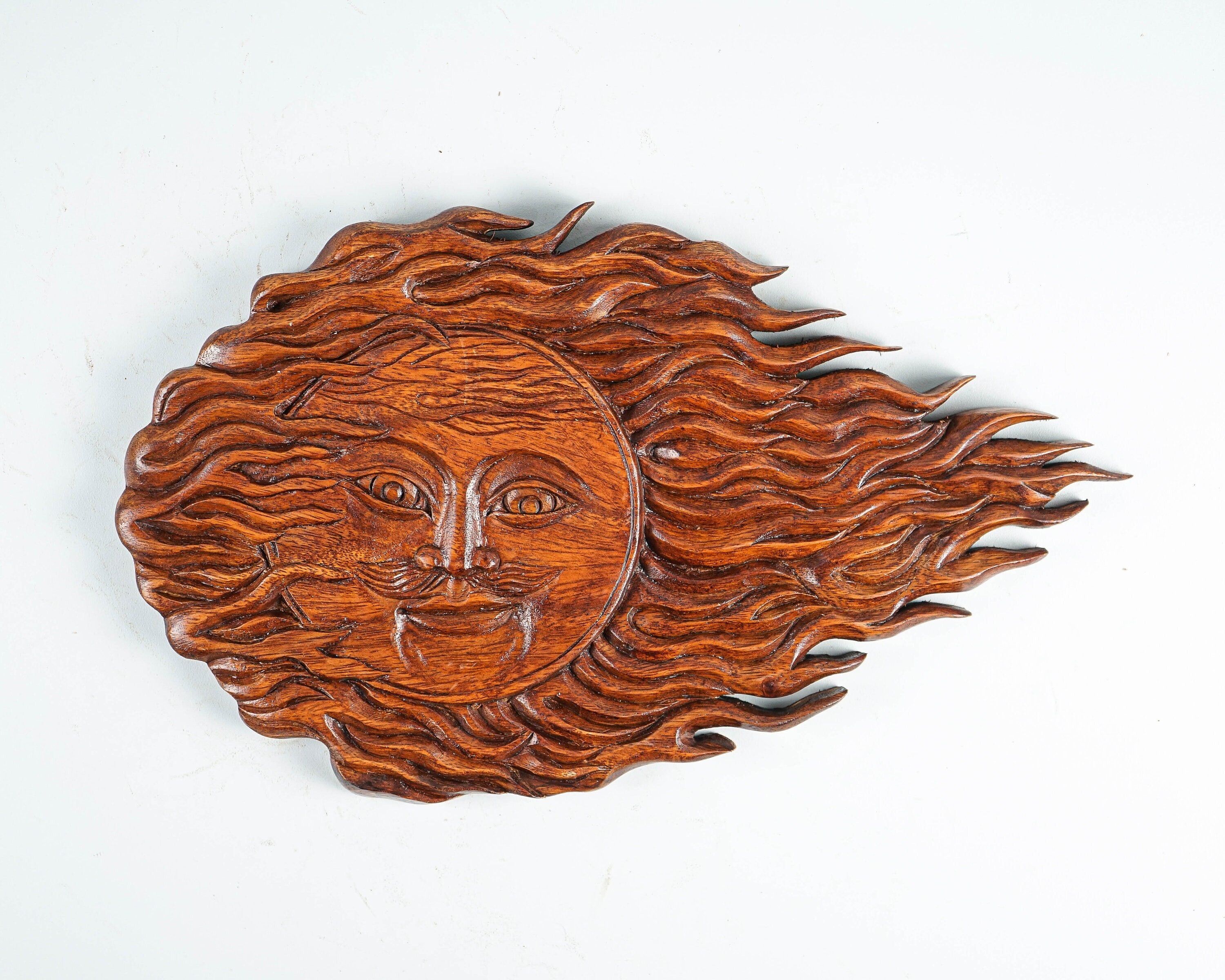 kveer SS Art Solid Wood Sun Wall Art | Wood Carving | Room Decor | Honey Finish