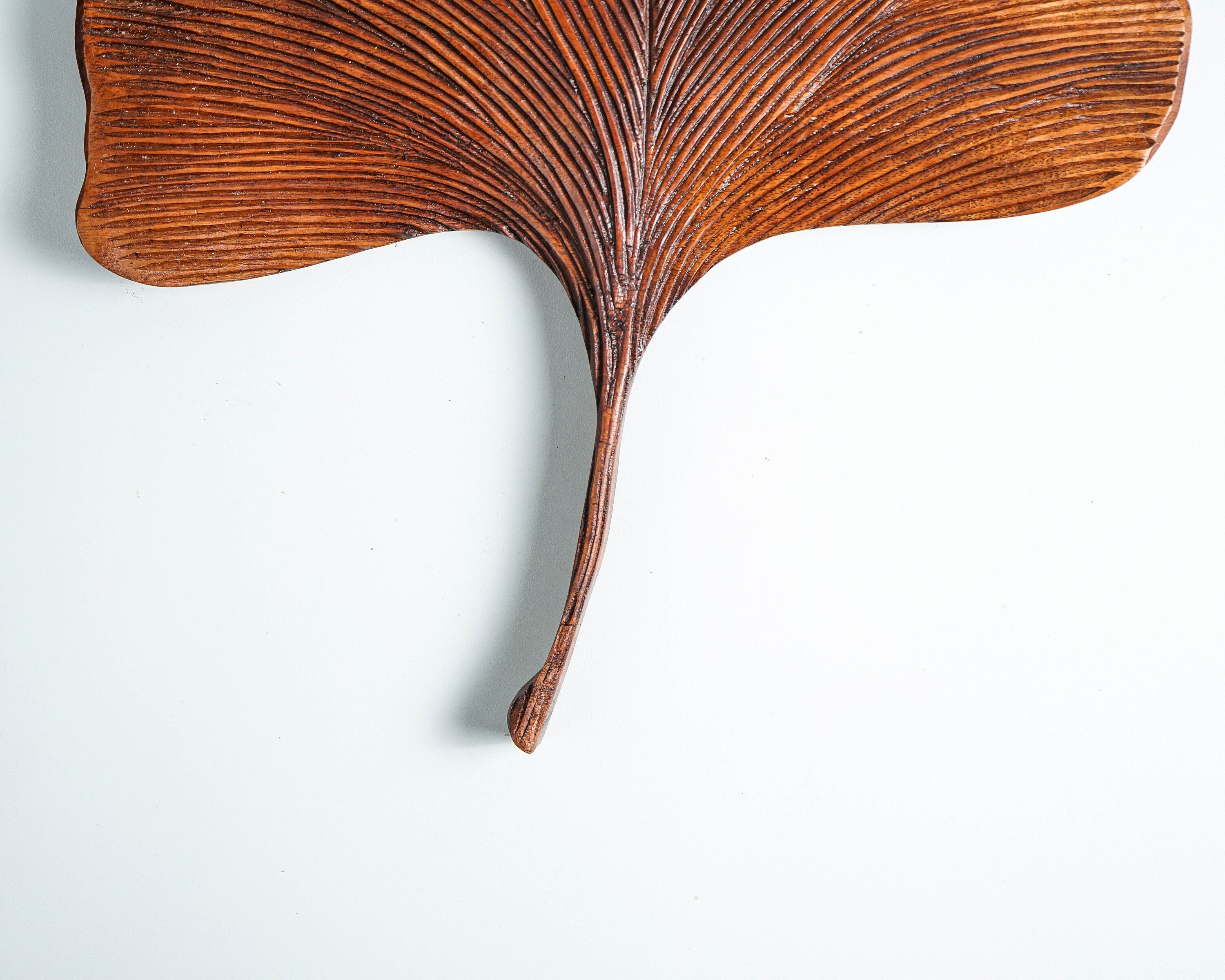 kveer SS Art Solid Wood Ginkgo Leaf Wall Art | Wood Carving | Room Decor | Honey Finish
