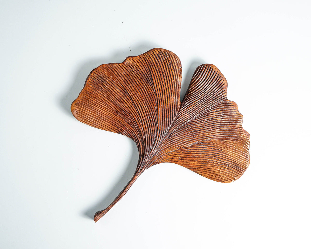 kveer SS Art Solid Wood Ginkgo Leaf Wall Art | Wood Carving | Room Decor | Honey Finish