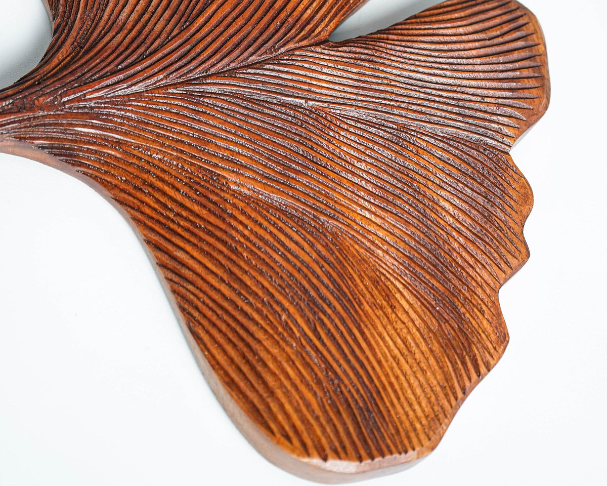 kveer SS Art Solid Wood Ginkgo Leaf Wall Art | Wood Carving | Room Decor | Honey Finish