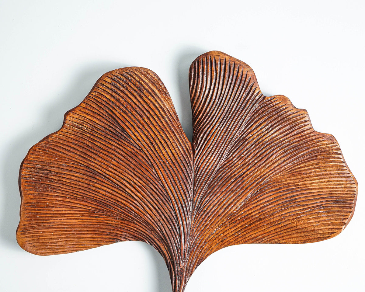kveer SS Art Solid Wood Ginkgo Leaf Wall Art | Wood Carving | Room Decor | Honey Finish