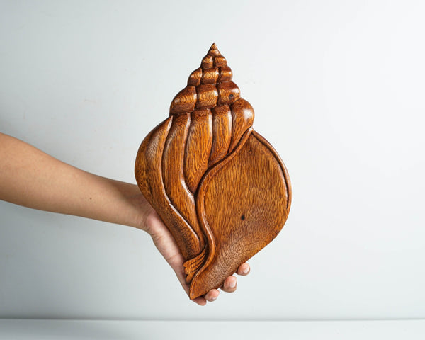 KVEER Handcrafted Wooden Shankh Wall Hanging | Natural Finish Conch Shell Design | Decorative Wooden Art for Home & Office | Sacred Vastu Decor | 12 Inch